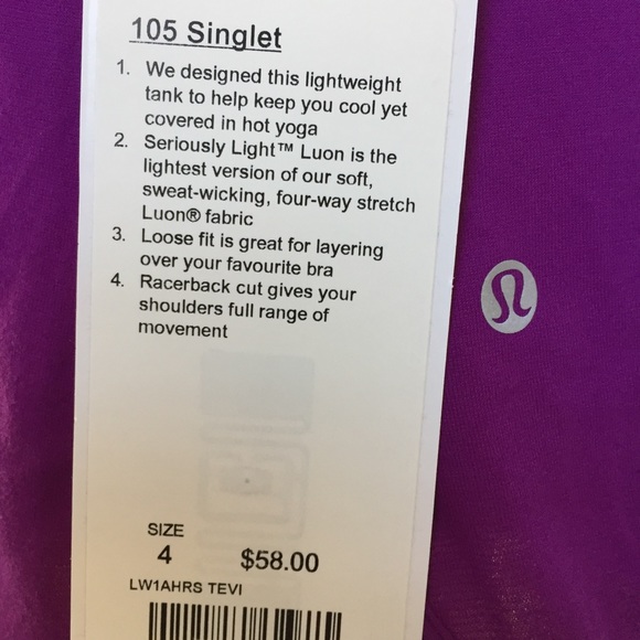 NWT TEVI LULULEMON 105 SINGLET TANK VIOLET 4 - Picture 3 of 5